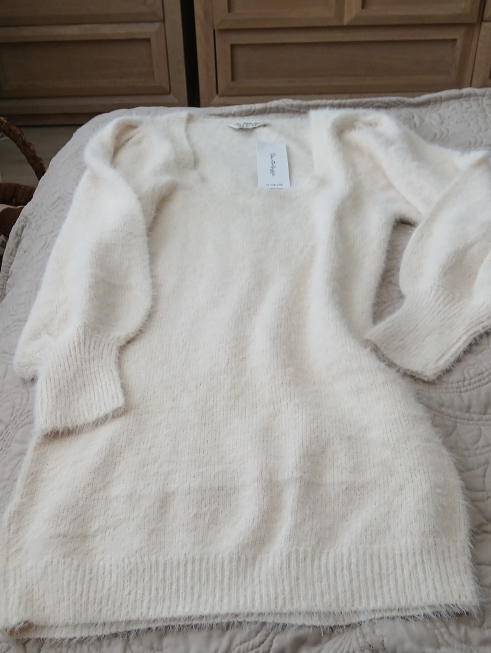 Miss Selfridge Cream Off-the-Shoulder Sweater Dress